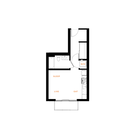 Floor plan for studio, 1 bath, 415 sqft